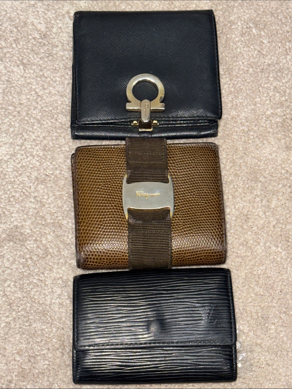 Pick 1: Salvatore Ferragamo Black or Brown Leather Wallets  OR LV Keyholder